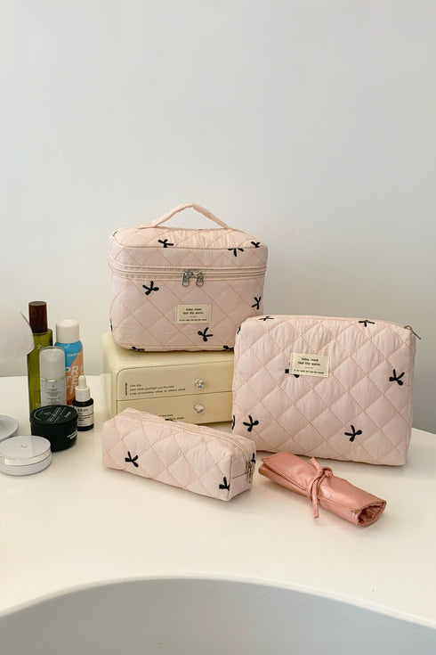 3 Piece Bow Quilted Cloth Storage Bag Set - Odaingerous